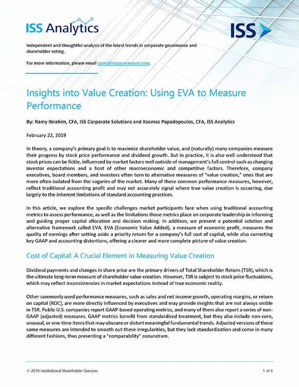 Insights into Value Creation: Using EVA to Measure Performance